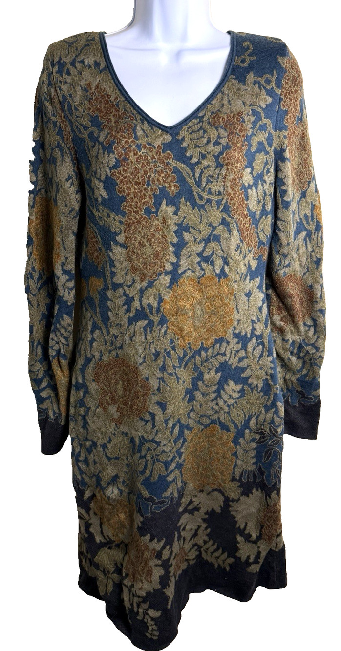 Peruvian Connection Kashmiri dress Large Pima Cotton Jacquard Knit Boho V-neck